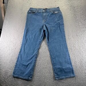 Izod Jeans Womens 14P Blue Cotton Denim Straight Baggy Workwear Utility Stretch
